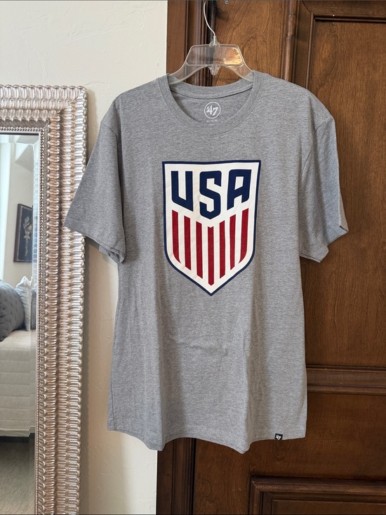 47 Other - 47 Brand Grey Tee with USA Shield and Red & Navy Accent